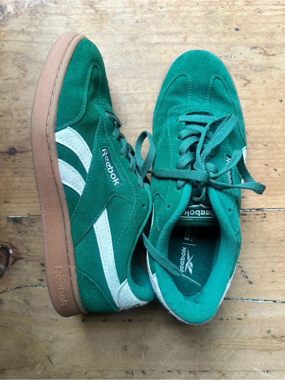Reebok Green Suede Sneakers with White Stripe and Gum Sole